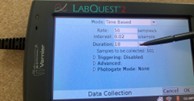 A photo of a Vernier probe interface showing that the length of time the probe collects data can be increased to at least 15 seconds. A photo of a Vernier probe interface showing that the length of time the probe collects data can be increased to at least 15 seconds.