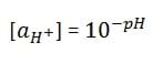 The equation for the concentration of hydrogen ions in a liquid is equal to 10 raised to the power of the negative pH of the liquid.