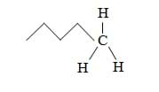 A pentane oil molecule, C5H12, shown by three Hs and a zigzag line connected to a C.